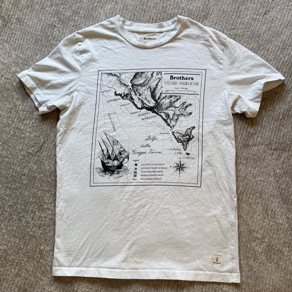 Brothers Cinque Terre Graphic T Shirt White Map Print Italy Size‎ M